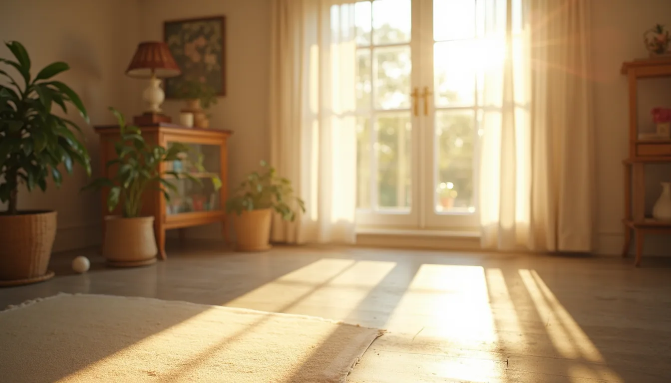 Eye-level view of sunlight streaming through clean windows